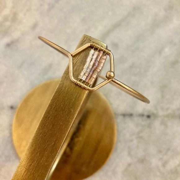 Beaded Hexagon Bangle Pink and White Gold Bracelet - Picture 3 of 11